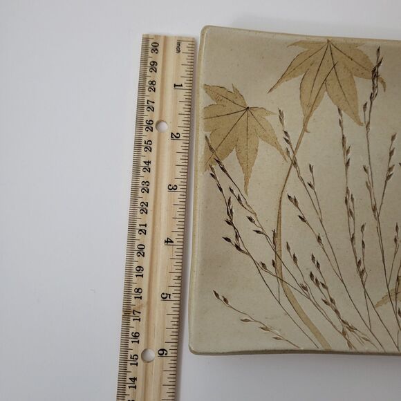 KALEIDOSCOPE POTTERY Rectangular Tray Beige Botanical Leaf Design Stoneware - Picture 5 of 7